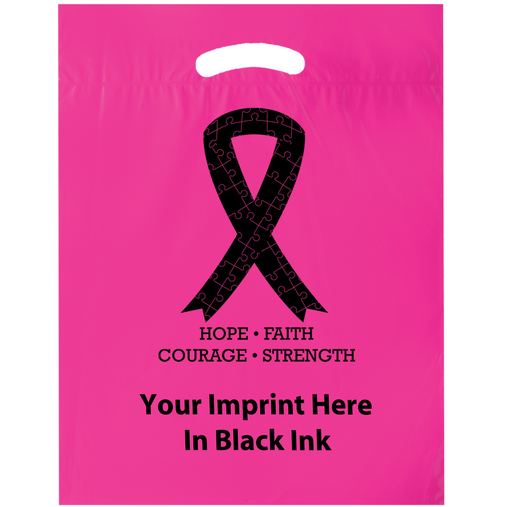 Custom Printed Breast Cancer Awareness Stock Design Die Cut LDPE Bag • Ribbon - Customized (12"x15"x3") - Flexo Ink 